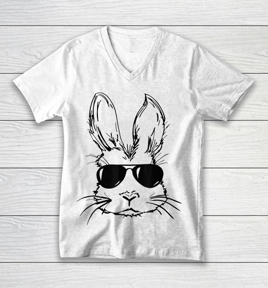 Bunny Face With Sunglasses Easter Day Unisex V-Neck T-Shirt