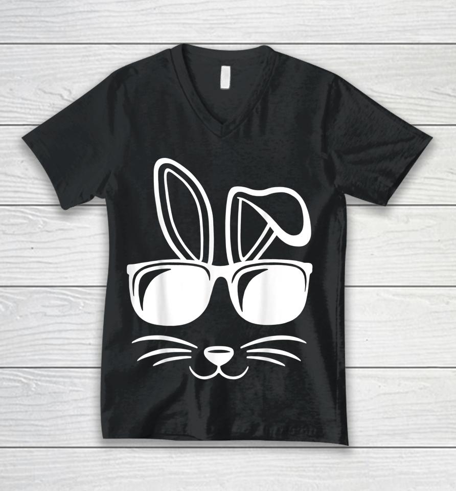 Bunny Face With Sunglasses Men Boys Kids Easter Day Unisex V-Neck T-Shirt