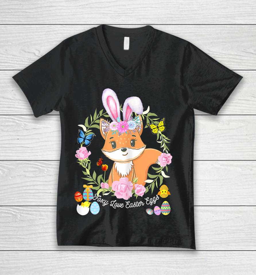Bunny Fox Happy Easter Day Unisex V-Neck T-Shirt
