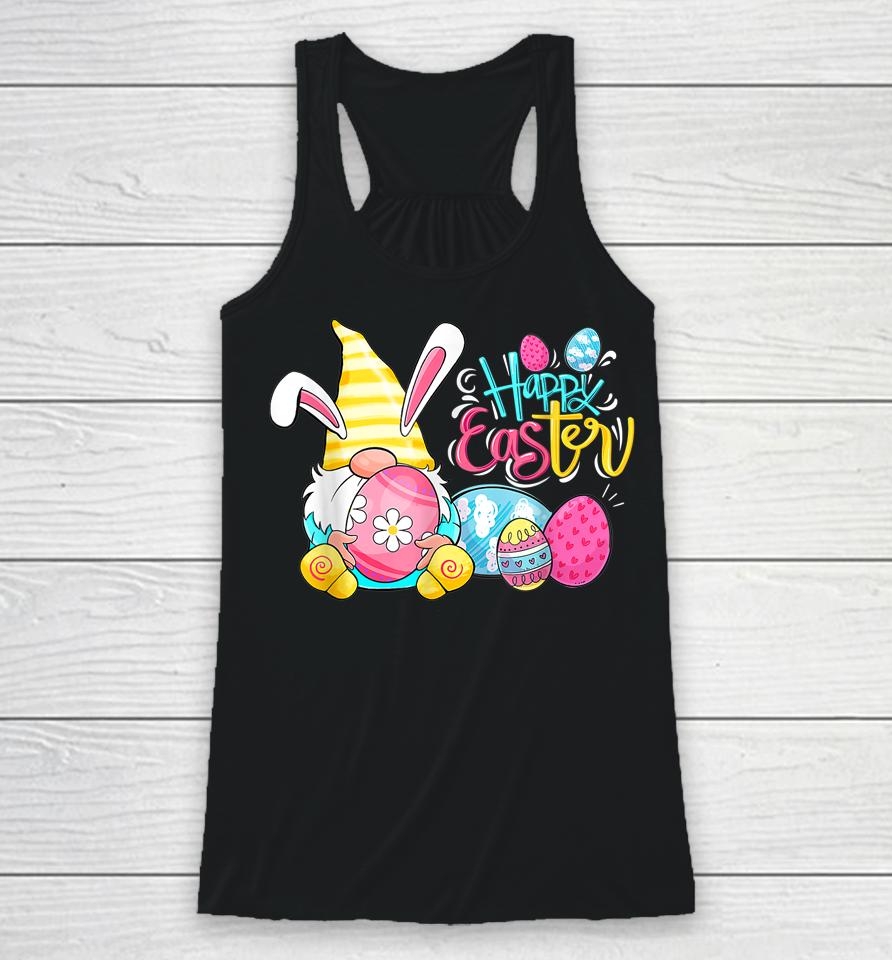 Bunny Gnome Rabbit Eggs Hunting Happy Easter Day Racerback Tank