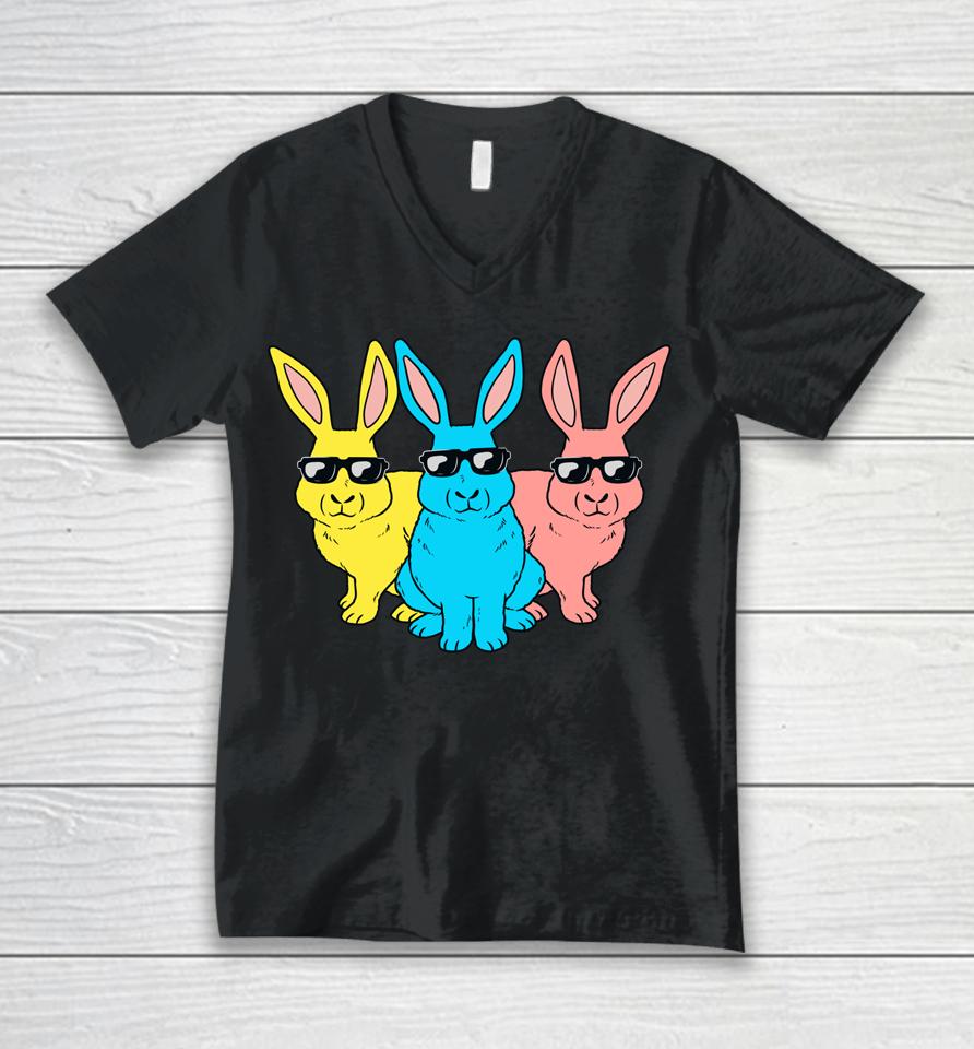 Bunny Hip Hop Trio Bunnies Boys Girls Easter Unisex V-Neck T-Shirt