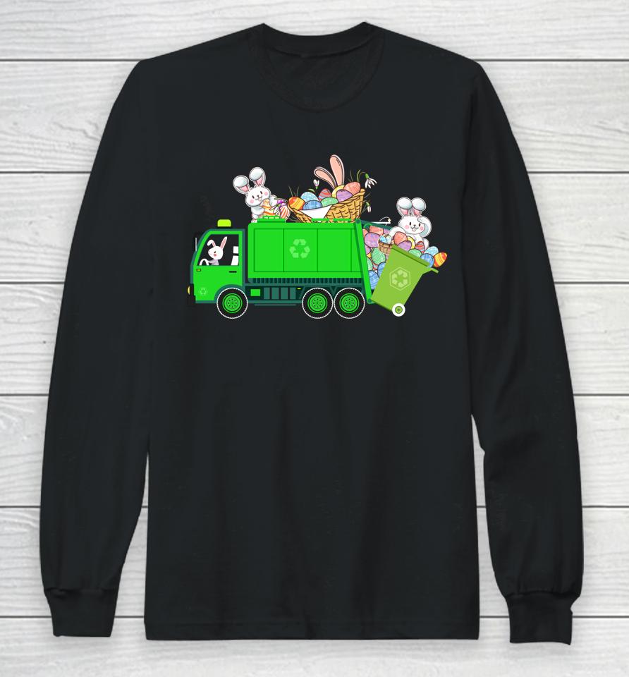 Bunny Riding Garbage Truck Easter Day Long Sleeve T-Shirt