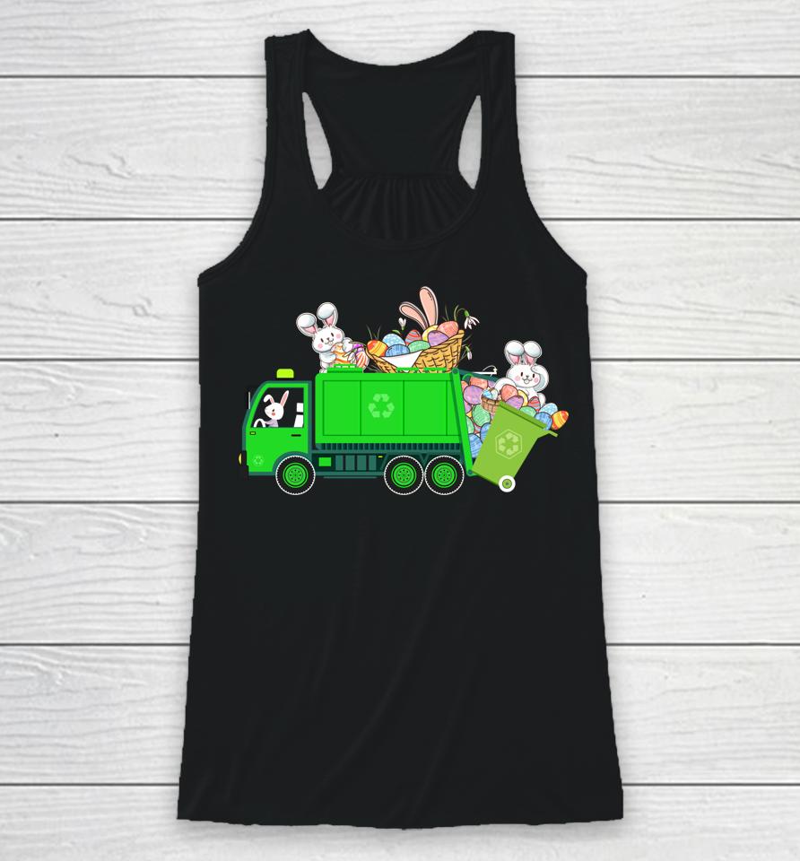 Bunny Riding Garbage Truck Easter Day Racerback Tank