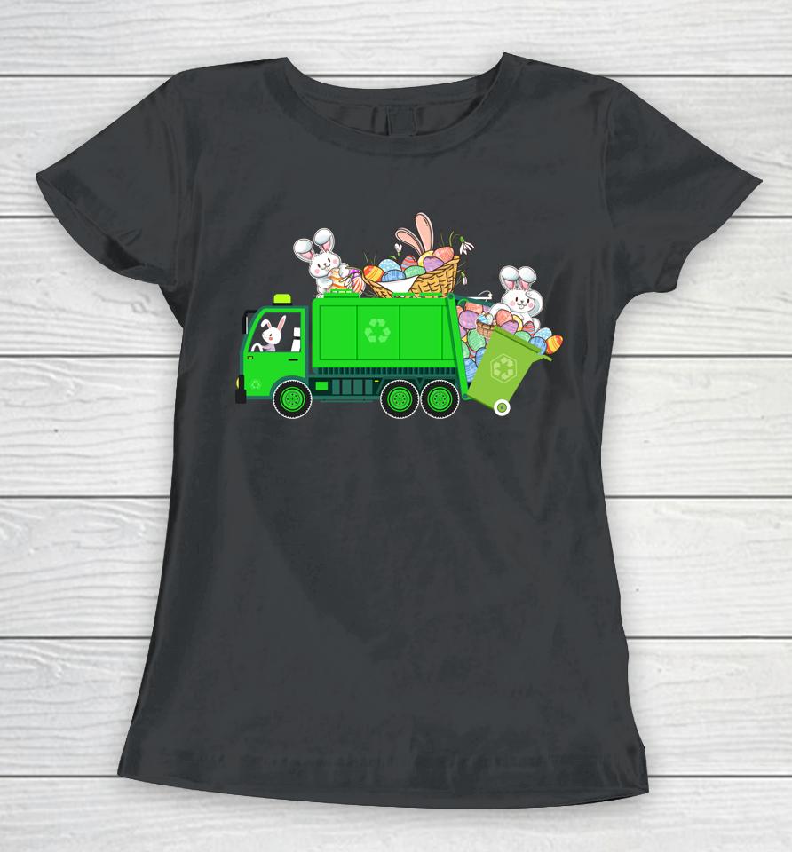 Bunny Riding Garbage Truck Easter Day Women T-Shirt