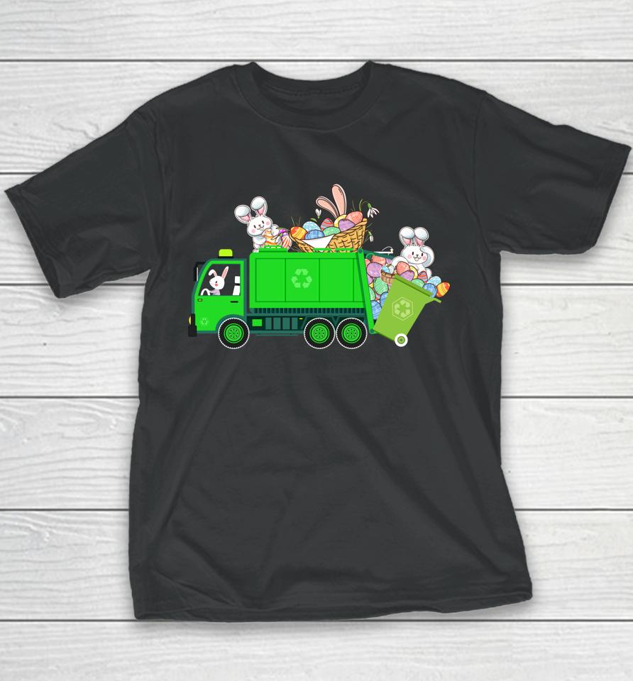 Bunny Riding Garbage Truck Easter Day Youth T-Shirt