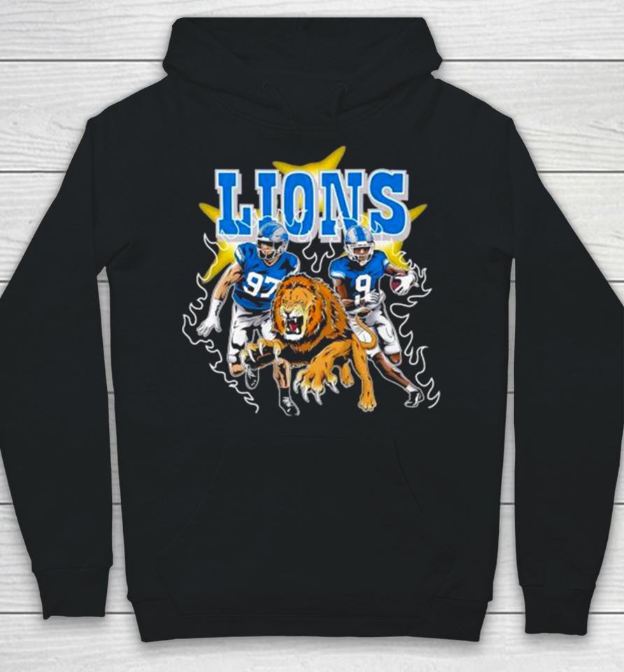 Burning Flame Detroit Football Lions Running Players Hoodie