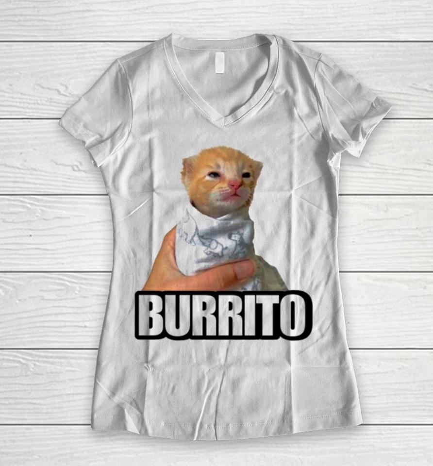 Burrito Baby Cat Cute Women V-Neck T-Shirt