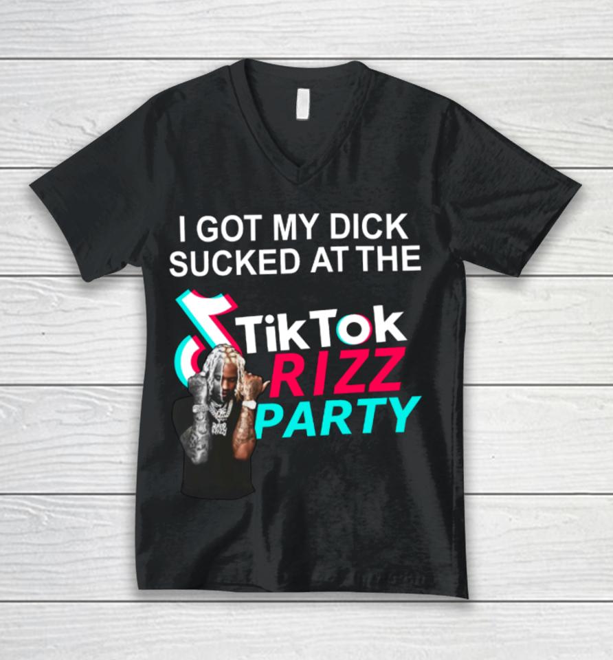 Bussinapparelco I Got My Dick Sucked At The Tiktok Rizz Party Unisex V-Neck T-Shirt