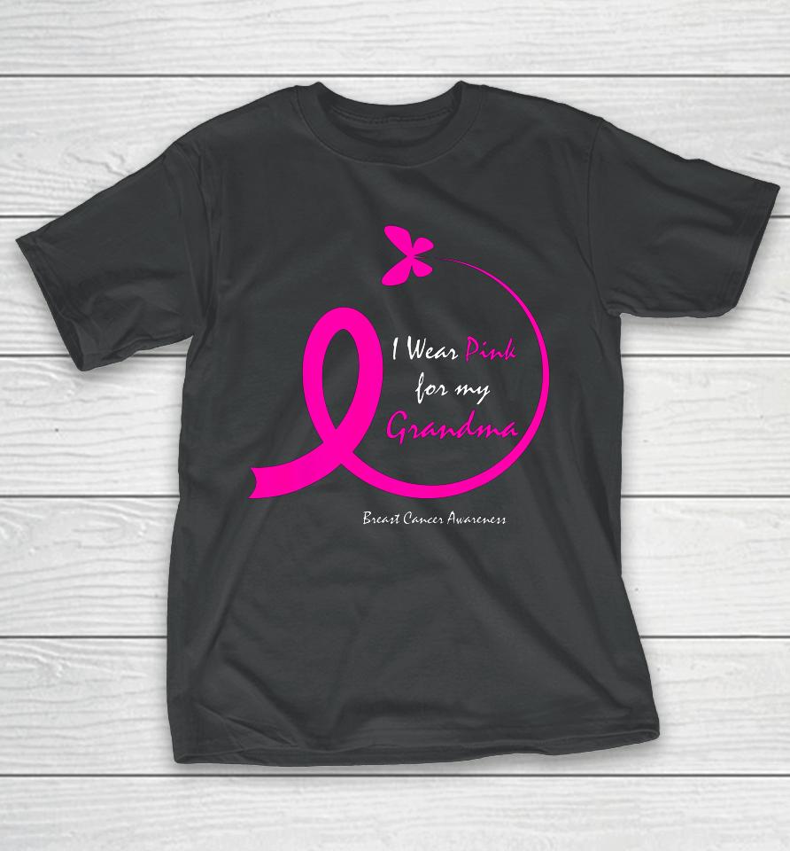 Butterfly I Wear Pink For My Grandma Breast Cancer Awareness T-Shirt