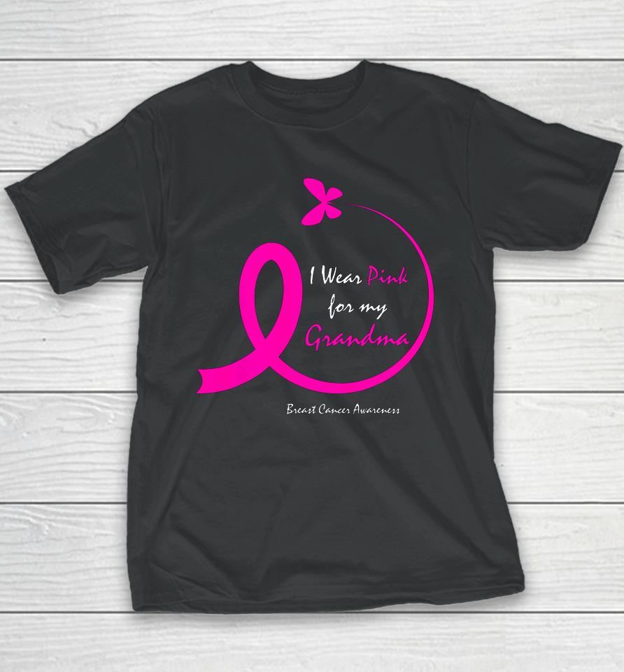 Butterfly I Wear Pink For My Grandma Breast Cancer Awareness Youth T-Shirt