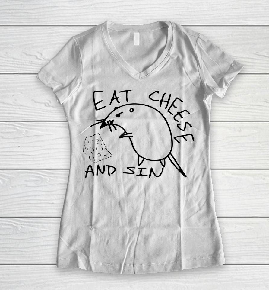 Buy Eat Cheese And Sin Funny Rat Women V-Neck T-Shirt
