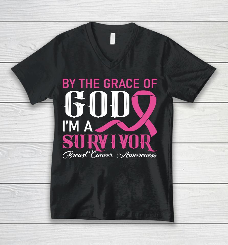 By The Grace God I'm A Survivor Breast Cancer Survivor Unisex V-Neck T-Shirt