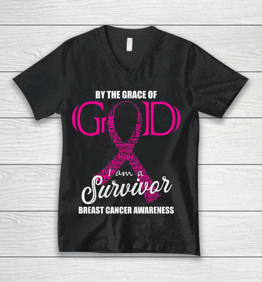 By The Grace Of God I Am A Breast Cancer Survivor Unisex V-Neck T-Shirt