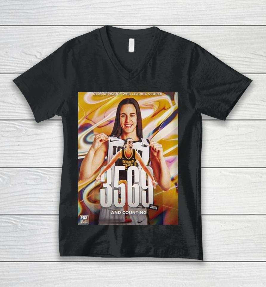 Caitlin Clark 3569 Total Points And Counting Ncaa Division I Wbb Leading Scorer Unisex V-Neck T-Shirt