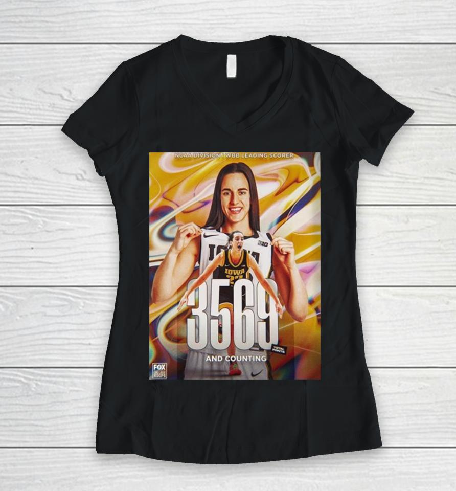 Caitlin Clark 3569 Total Points And Counting Ncaa Division I Wbb Leading Scorer Women V-Neck T-Shirt