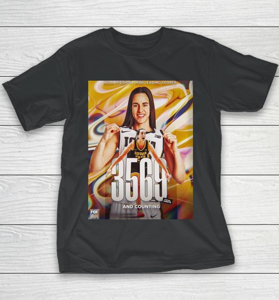 Caitlin Clark 3569 Total Points And Counting Ncaa Division I Wbb Leading Scorer Youth T-Shirt