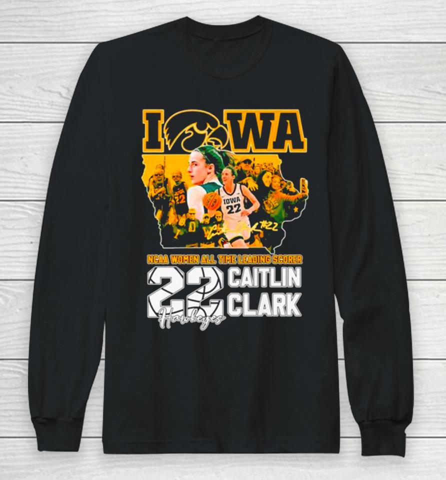 Caitlin Clark Iowa Hawkeyes Ncaa Women’s All Time Leading Scorer Signature Long Sleeve T-Shirt