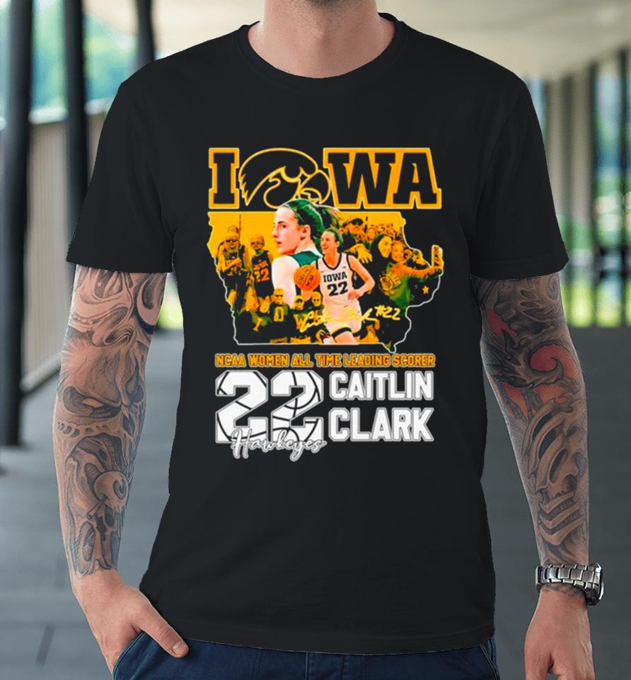 Caitlin Clark Iowa Hawkeyes Ncaa Women’s All Time Leading Scorer Signature Premium T-Shirt