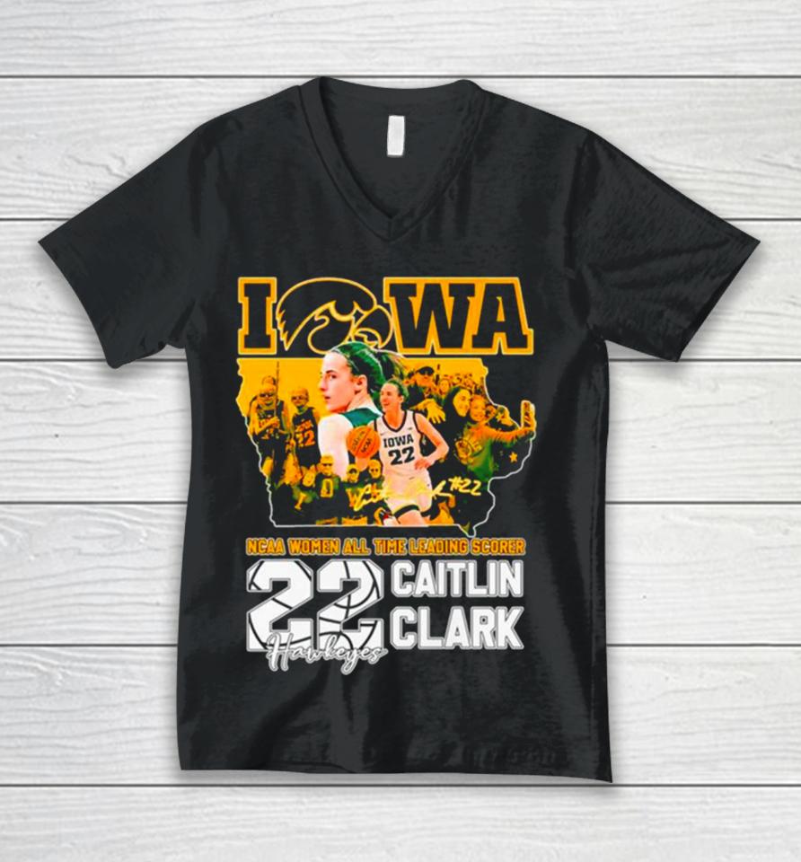 Caitlin Clark Iowa Hawkeyes Ncaa Women’s All Time Leading Scorer Signature Unisex V-Neck T-Shirt
