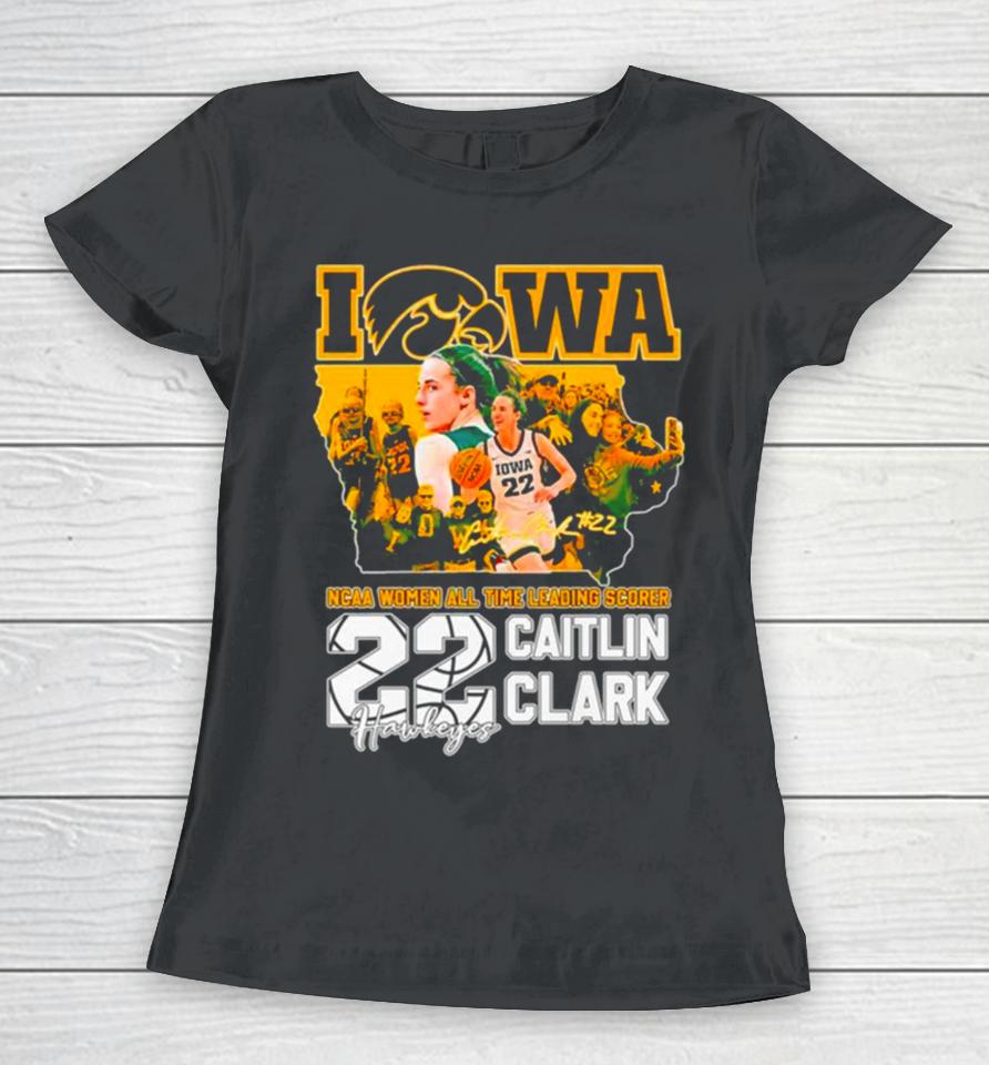 Caitlin Clark Iowa Hawkeyes Ncaa Women’s All Time Leading Scorer Signature Women T-Shirt