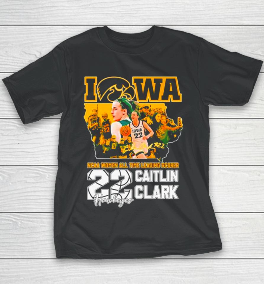 Caitlin Clark Iowa Hawkeyes Ncaa Women’s All Time Leading Scorer Signature Youth T-Shirt