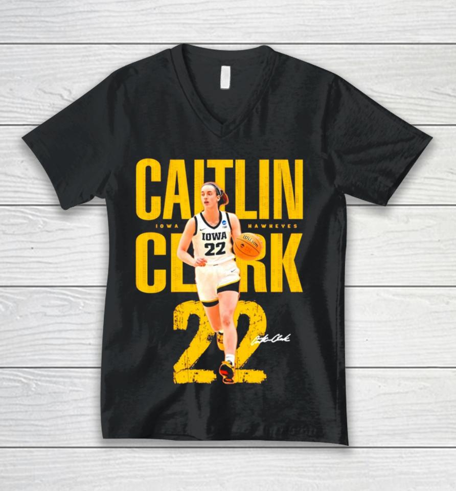 Caitlin Clark Player Iowa Hawkeyes 22 Signature Unisex V-Neck T-Shirt