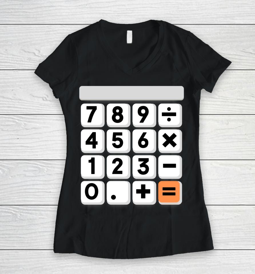 Calculator Easy Halloween Costume For Math Teacher Women V-Neck T-Shirt
