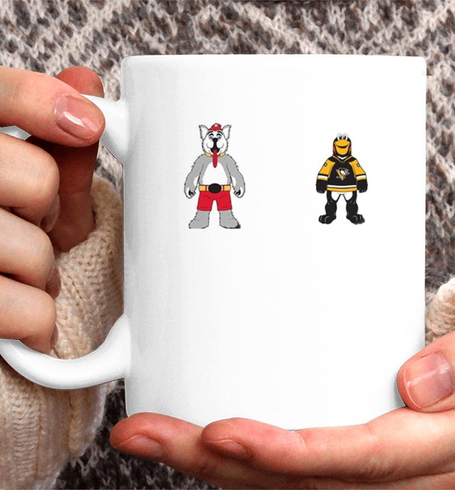 Calgary Flames Vs Pittsburgh Penguins Nhl 2024 Mascot Cartoon Hockey Coffee Mug
