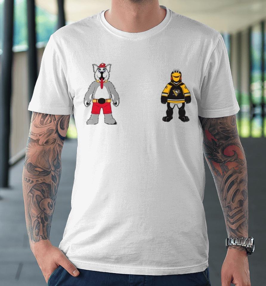 Calgary Flames Vs Pittsburgh Penguins Nhl 2024 Mascot Cartoon Hockey Premium T-Shirt