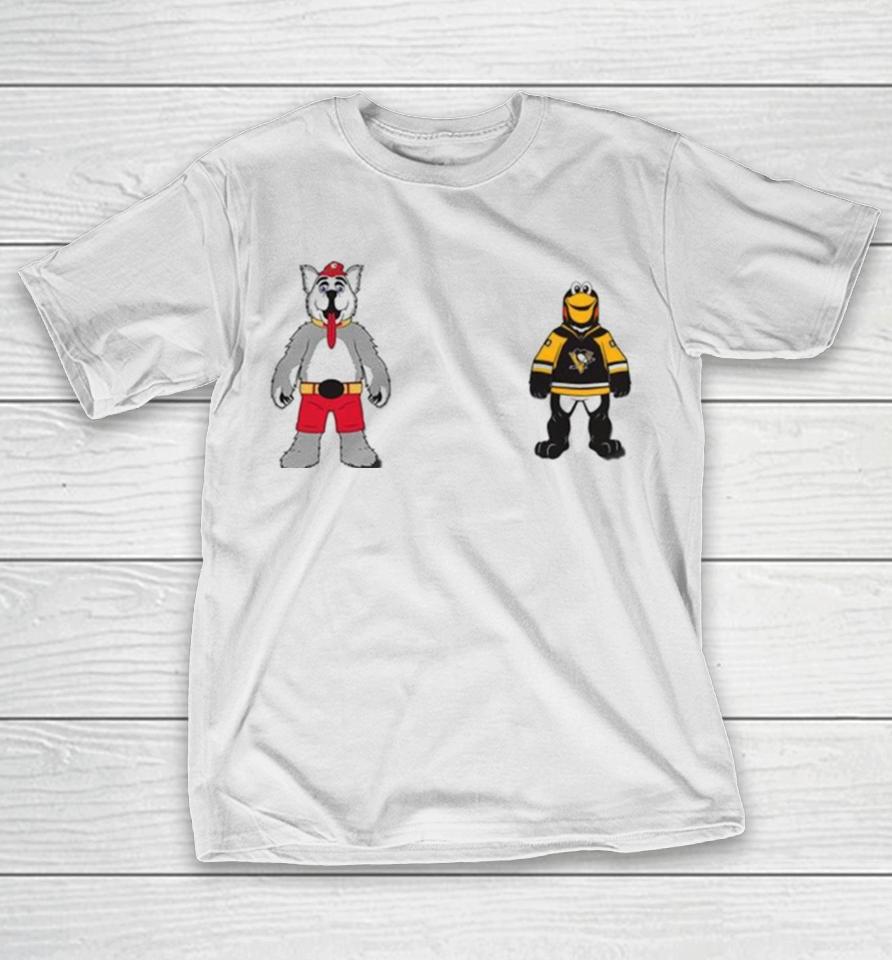 Calgary Flames Vs Pittsburgh Penguins Nhl 2024 Mascot Cartoon Hockey T-Shirt
