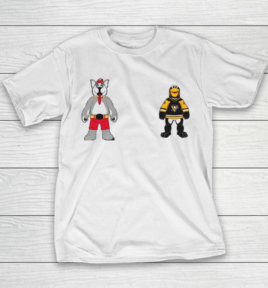 Calgary Flames Vs Pittsburgh Penguins Nhl 2024 Mascot Cartoon Hockey Youth T-Shirt