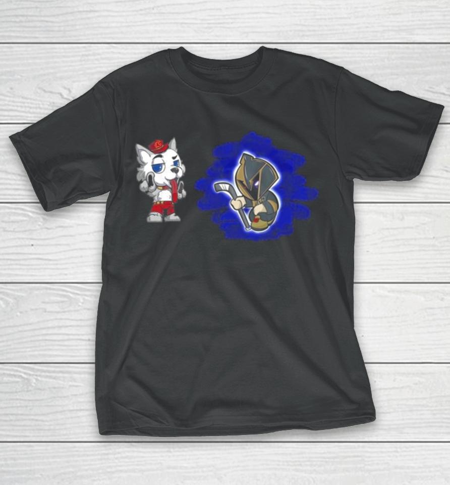 Calgary Flames Vs Vegas Golden Knights Nhl 2024 Mascot Cartoon Hockey T-Shirt