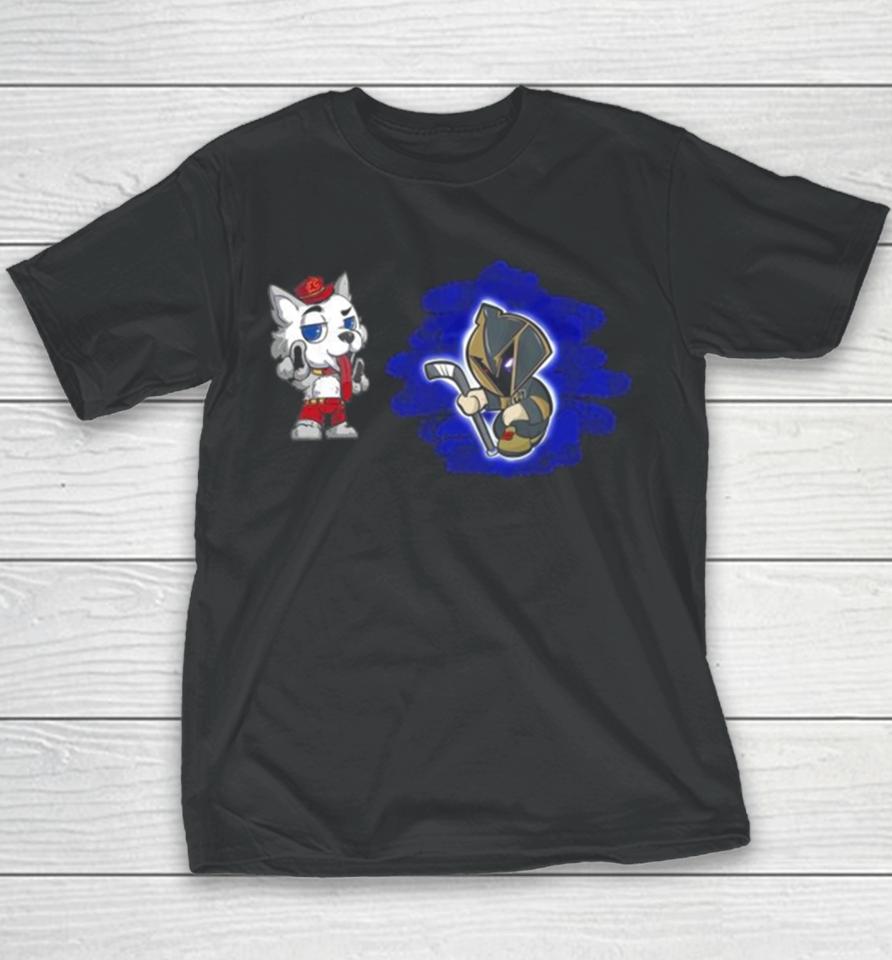 Calgary Flames Vs Vegas Golden Knights Nhl 2024 Mascot Cartoon Hockey Youth T-Shirt