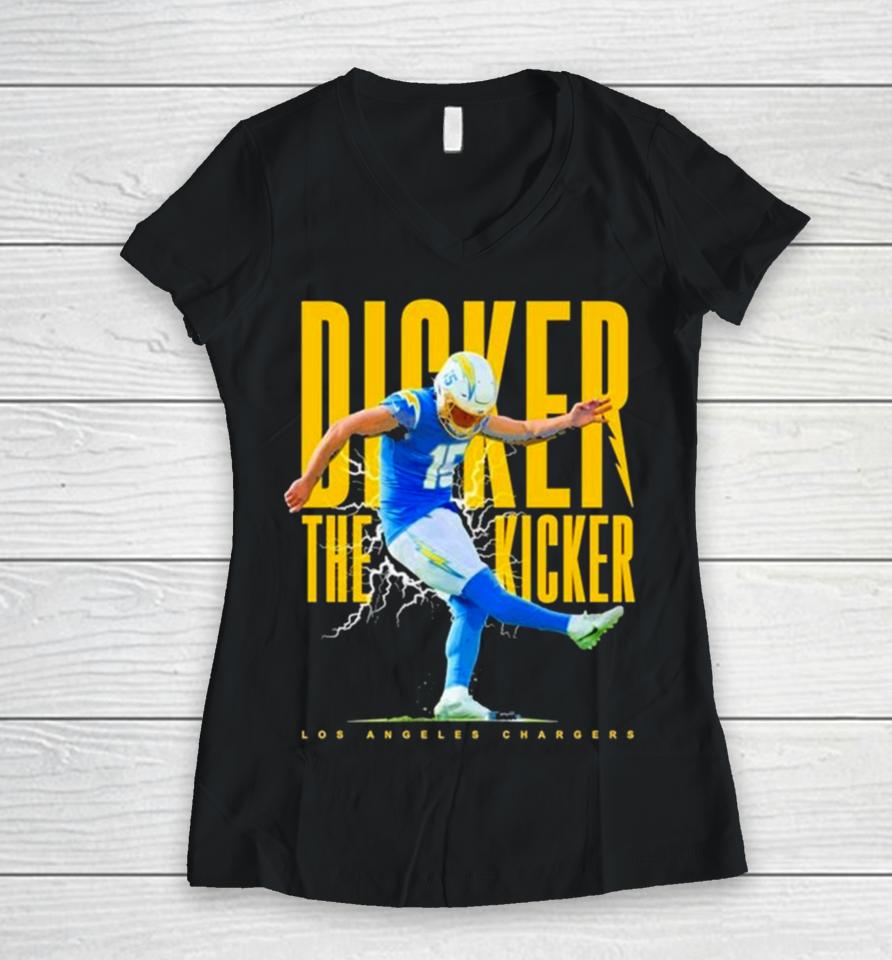 Cameron Dicker Los Angeles Chargers Lightning Women V-Neck T-Shirt