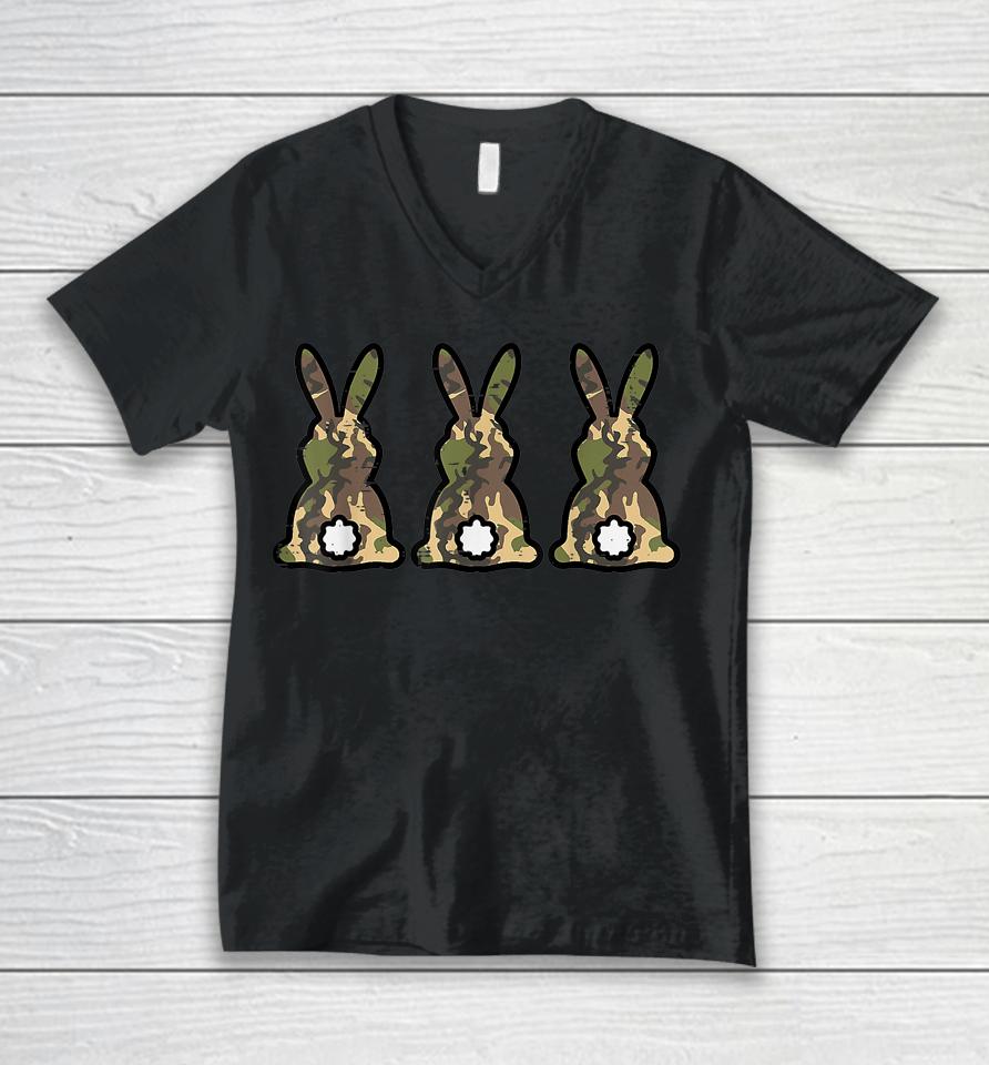 Camo Bunnies Cute Easter Day Rabbit Bunny Unisex V-Neck T-Shirt