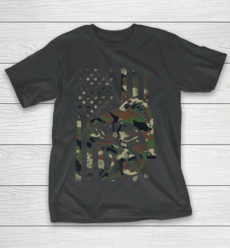 Camo Fishing Shirt American Flag Bass Fishing T-Shirt