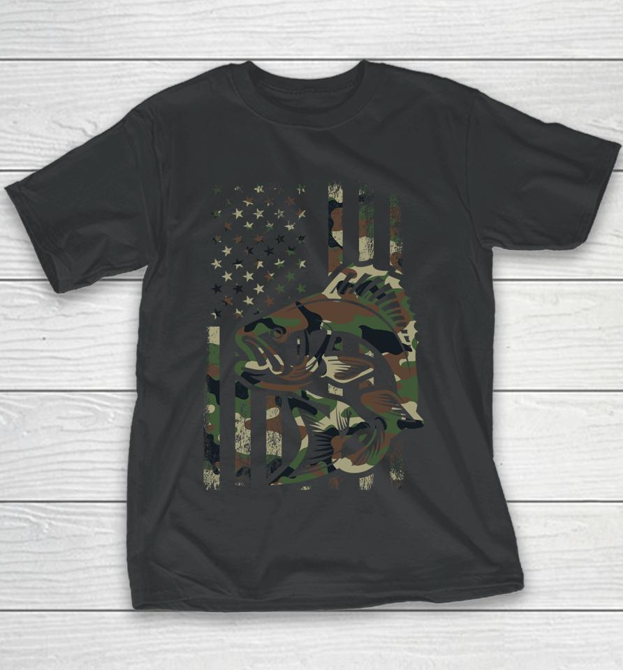 Camo Fishing Shirt American Flag Bass Fishing Youth T-Shirt