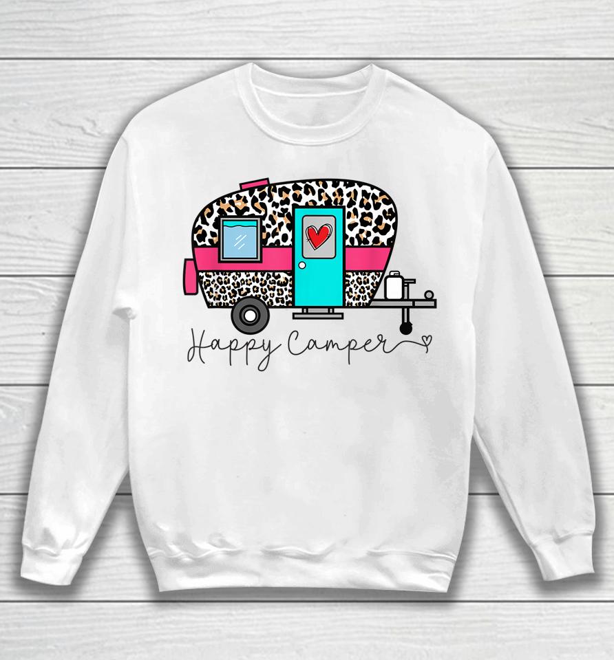 Camper Happy Summer Camp Camping Leopard Funny Glamping Sweatshirt