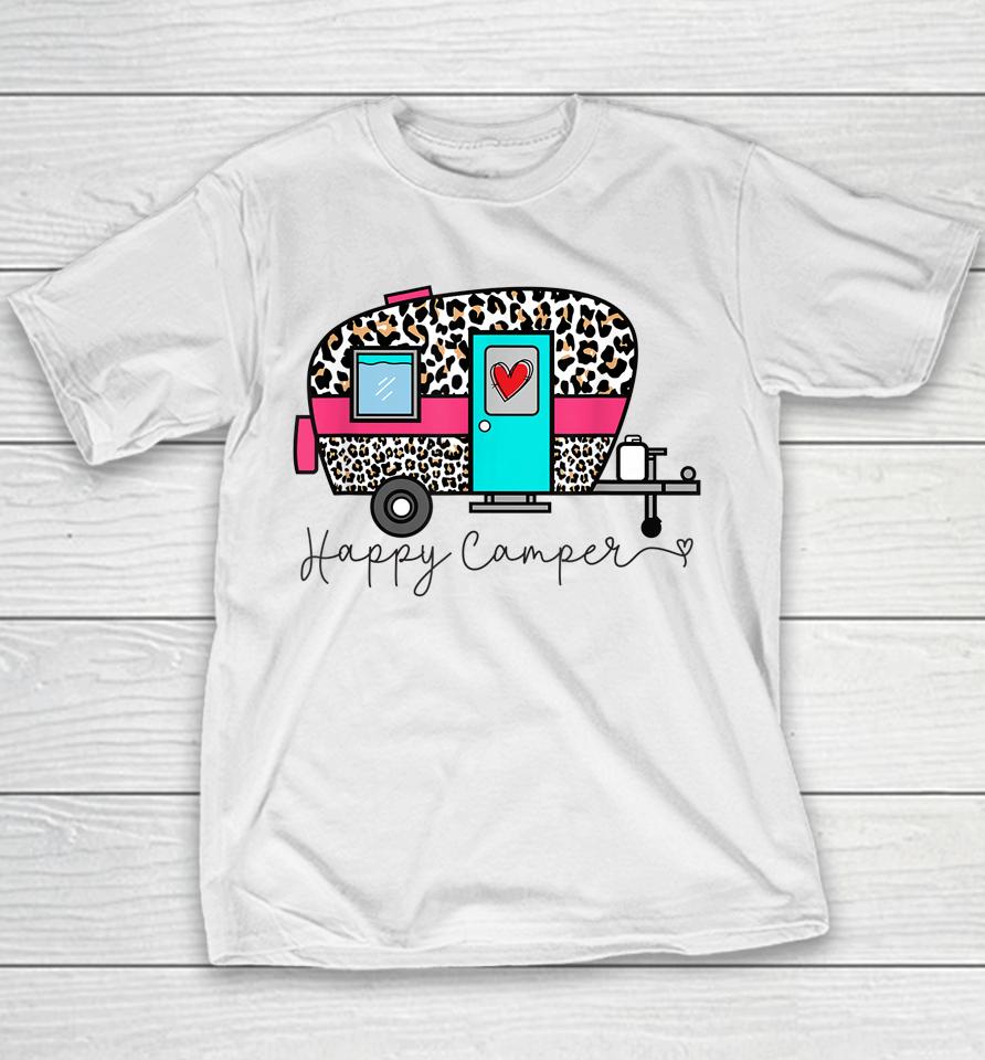 Camper Happy Summer Camp Camping Leopard Funny Glamping Youth T-Shirt