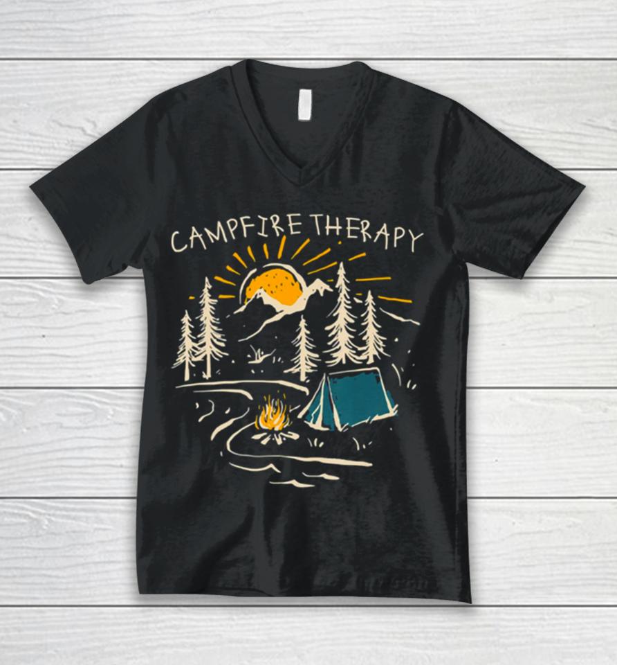 Campfire Therapy Camping Nature Adventure Outdoor Unisex V-Neck T-Shirt