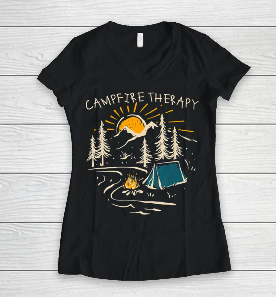 Campfire Therapy Camping Nature Adventure Outdoor Women V-Neck T-Shirt