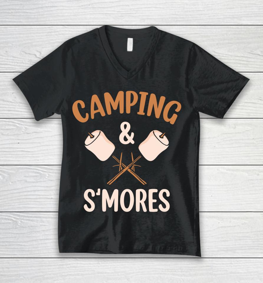Camping And S'mores Campfire Outdoor Marshmallow Bonfire Unisex V-Neck T-Shirt