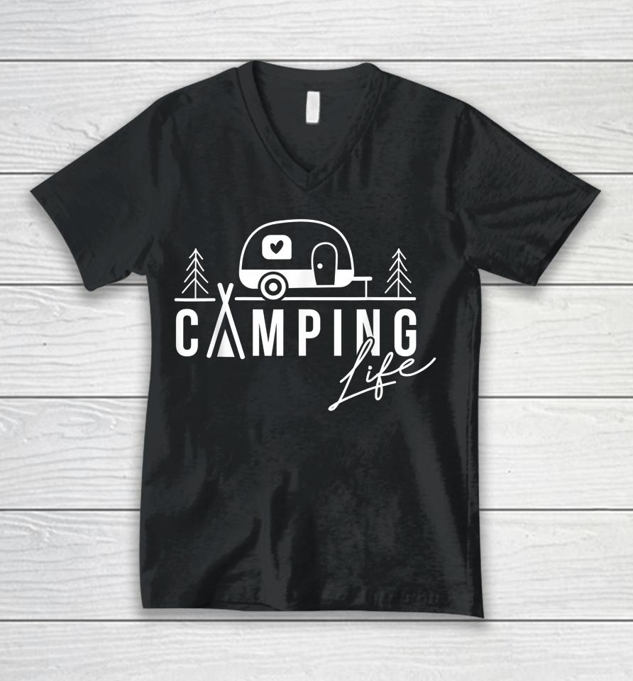 Camping Life Happy Camper Design Unisex V-Neck T-Shirt