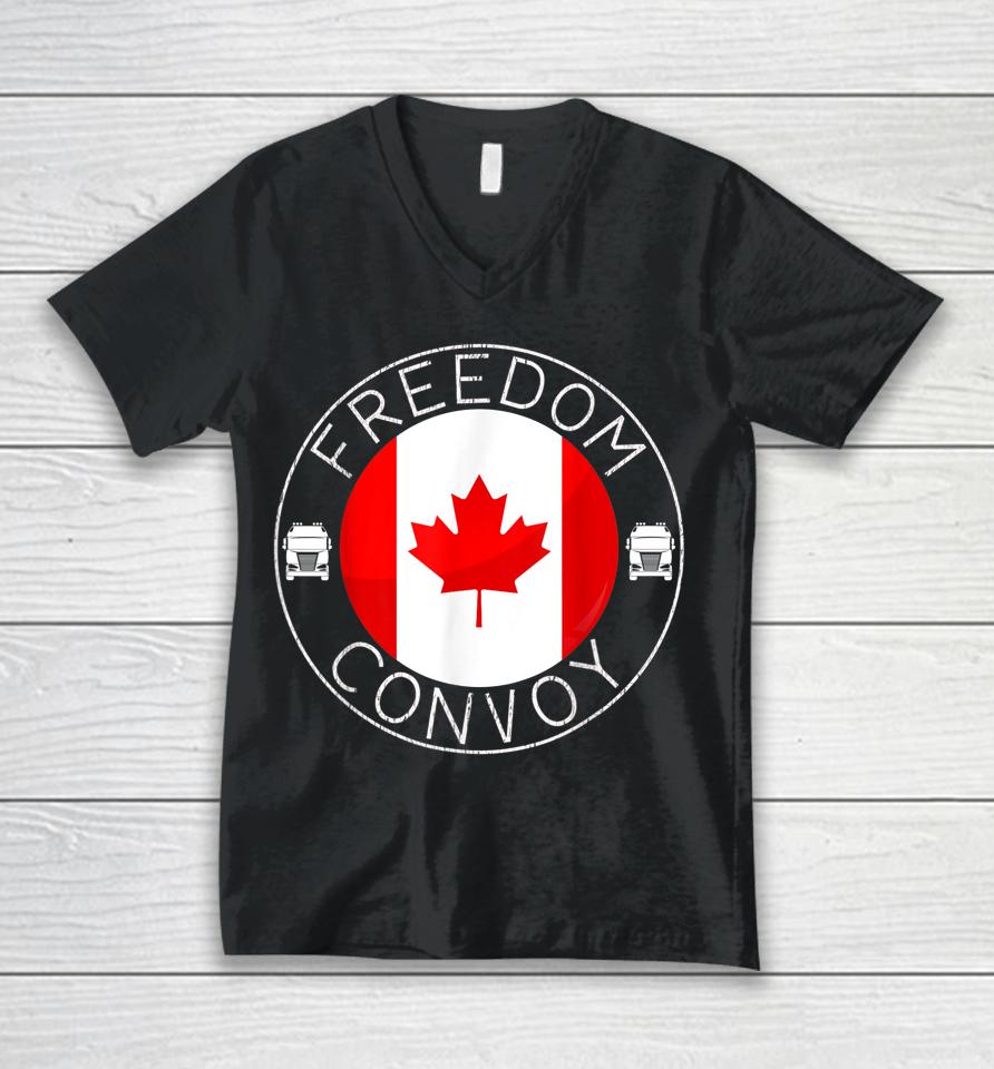 Canada Flag Freedom Convoy 2022 Canadian Trucker Maple Leaf Unisex V-Neck T-Shirt