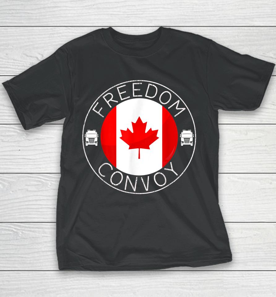 Canada Flag Freedom Convoy 2022 Canadian Trucker Maple Leaf Youth T-Shirt