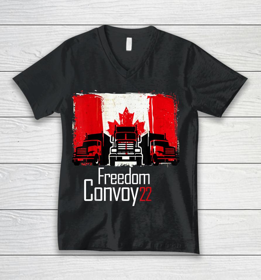 Canada Freedom Convoy 2022 Canadian Truckers Support Flag Unisex V-Neck T-Shirt