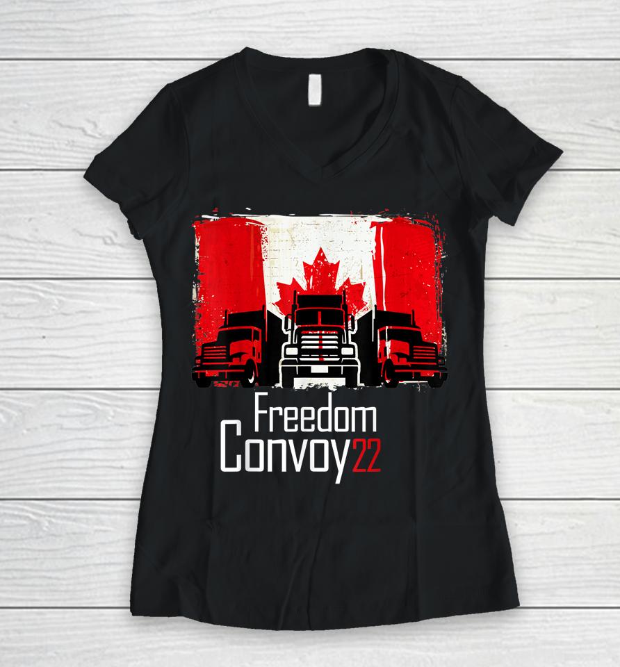 Canada Freedom Convoy 2022 Canadian Truckers Support Flag Women V-Neck T-Shirt