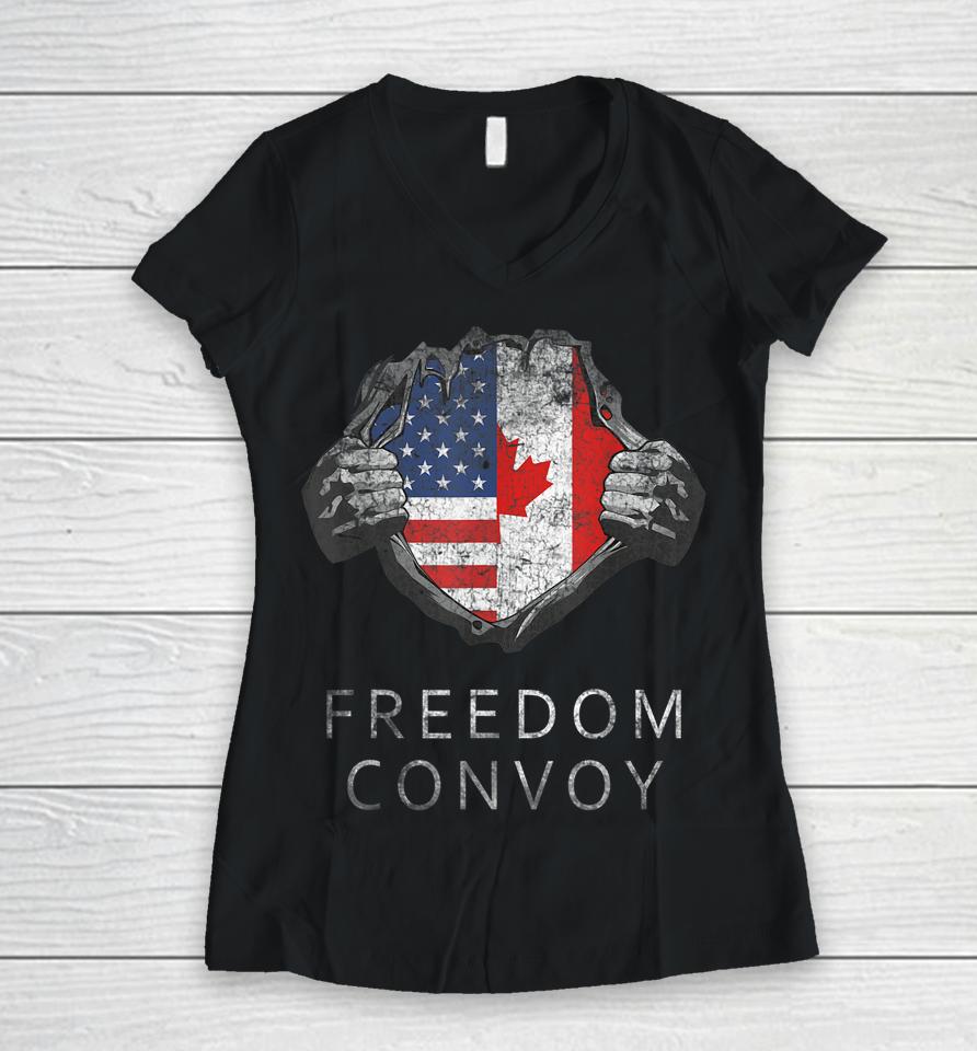 Canada Freedom Convoy 2022 Canadian Truckers Support Women V-Neck T-Shirt