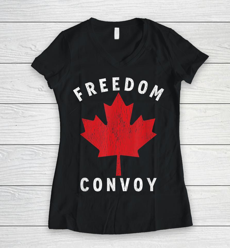 Canada Freedom Convoy 2022 Canadian Truckers Support Vintage Women V-Neck T-Shirt