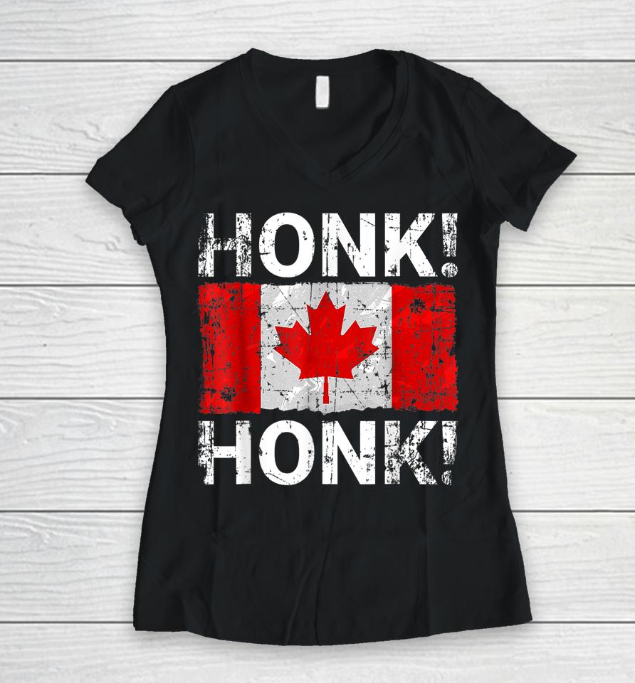 Canada Freedom Convoy 2022 Truckers Honk Honk Women V-Neck T-Shirt